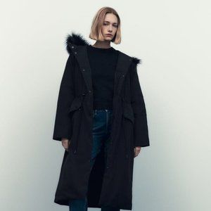 NWT ZARA HOODED OVERSIZED PARKA BLACK - REF. 0518/045 XS $169